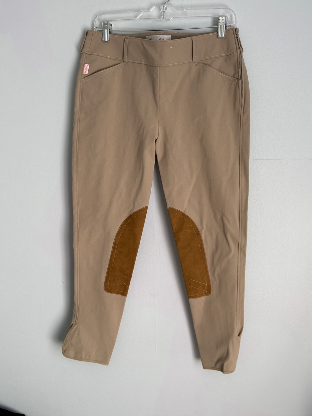 The Tailored Sportsman Khaki Riding Breeches with Brown Logo Stitching